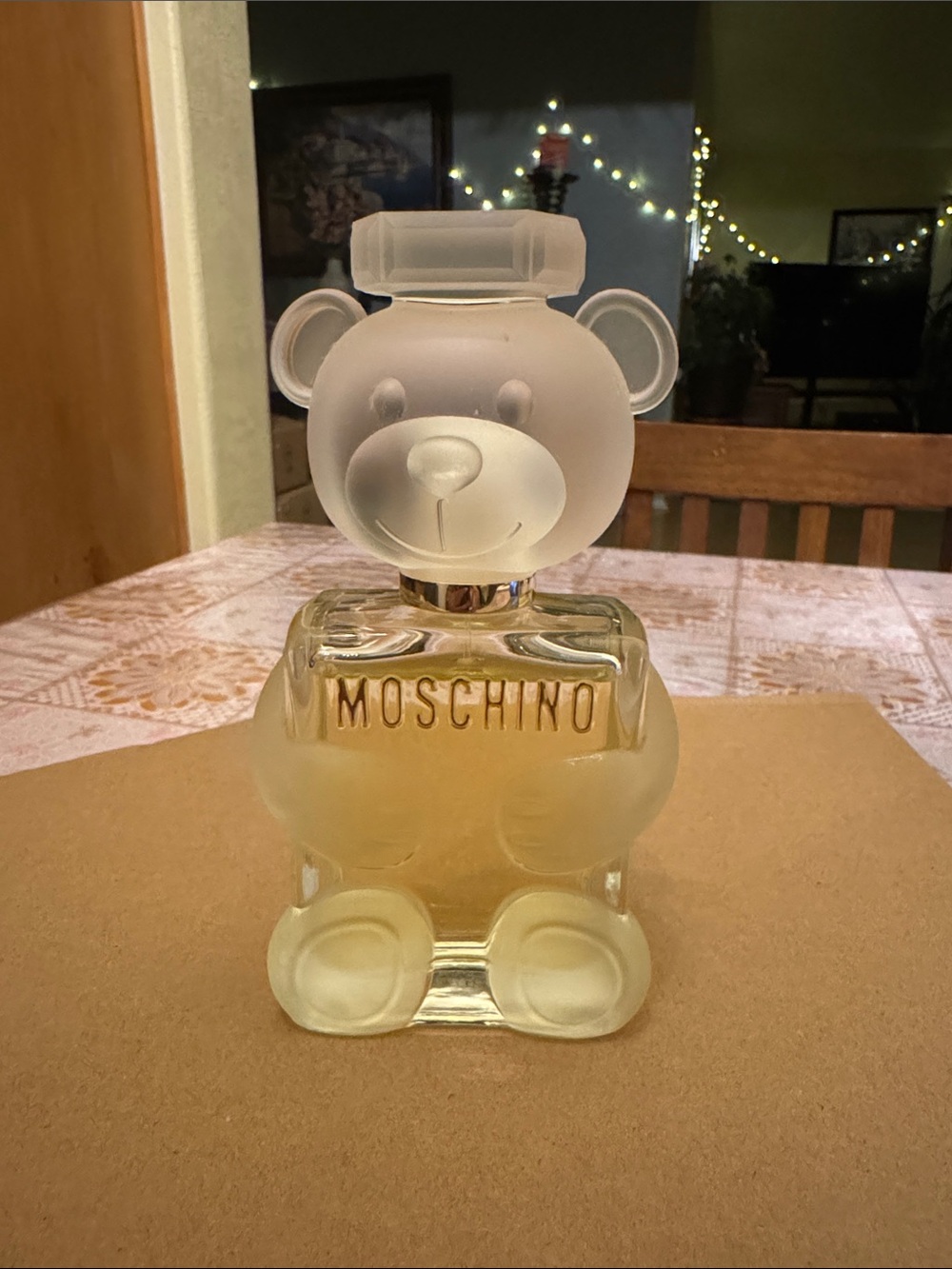 Moschino Frosted Clear Teddy Bear Decorative Bottle with Gold Accents